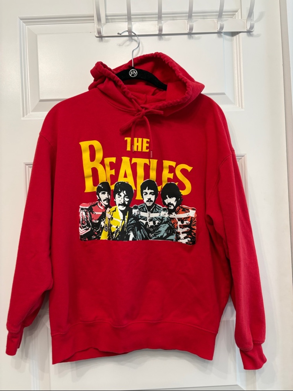 The Beatles Red Hoodie with Yellow Graphic Print